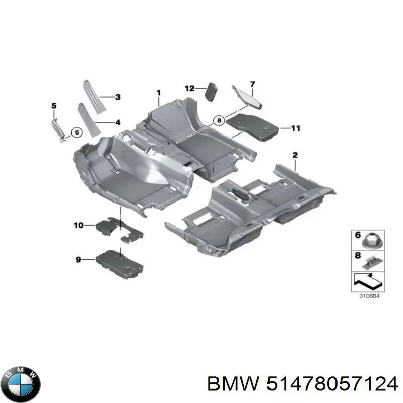 Покриття підлогове салону, переднє BMW 51478057124 ціна, від 63.35 USD