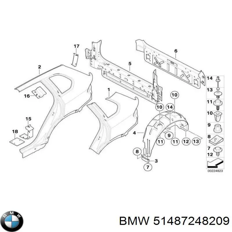 Купити 51487248209 BMW Підкрилок заднього крила, лівий