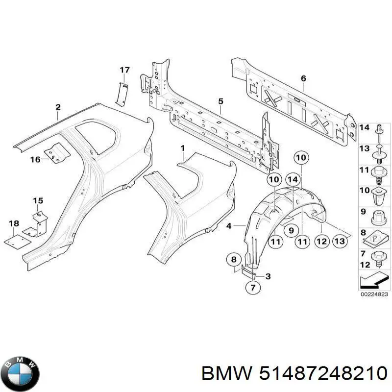 Підкрилок заднього крила, правий BMW 51487158378 ціна, від 12.67 USD