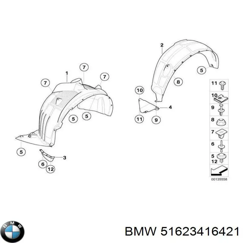 Бризговик передній, лівий BMW 51623416421 ціна, від 115.40 USD