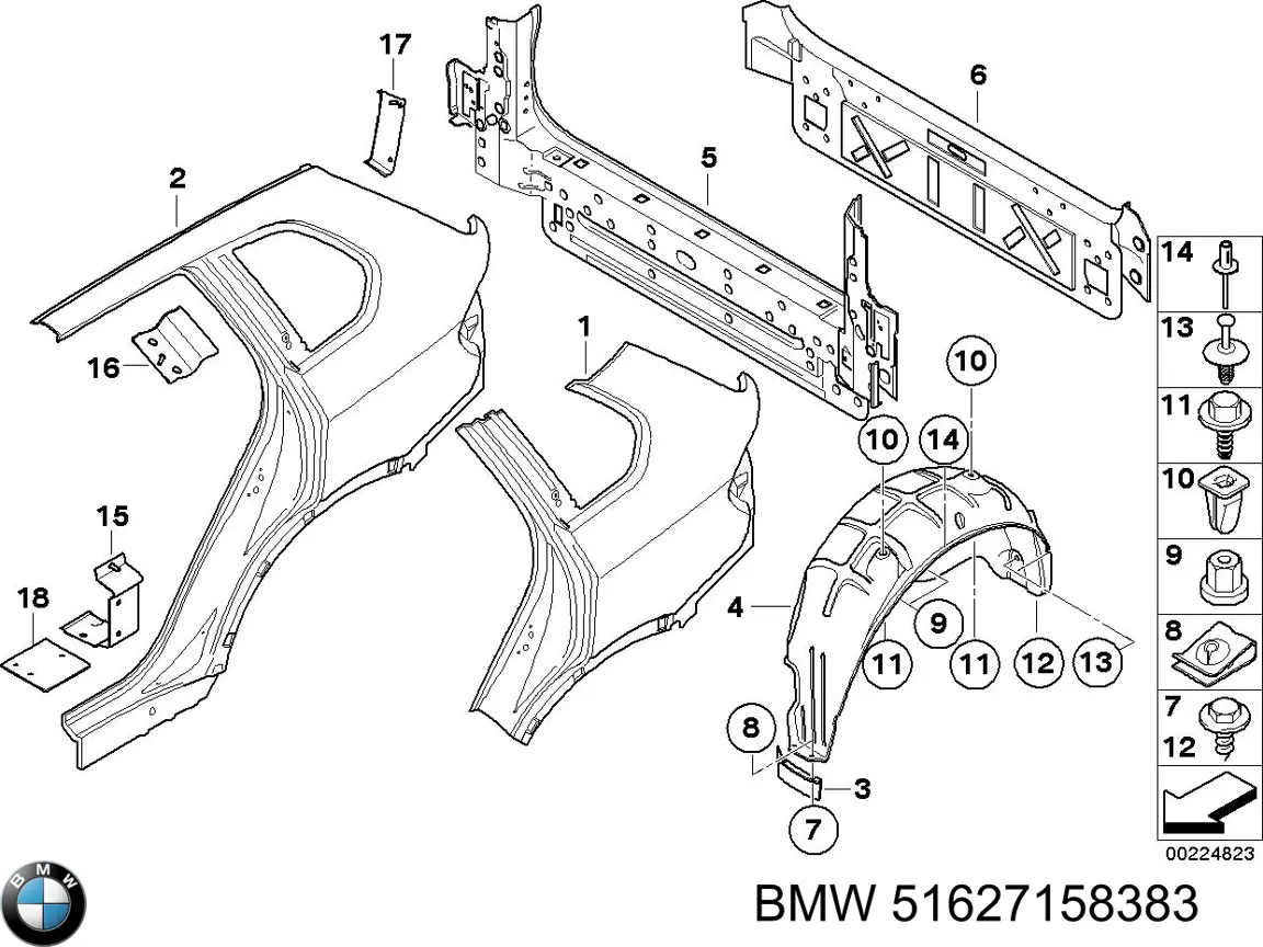 Купити 51627158383 BMW Щиток брудозахисний заднього крила, передній лівий
