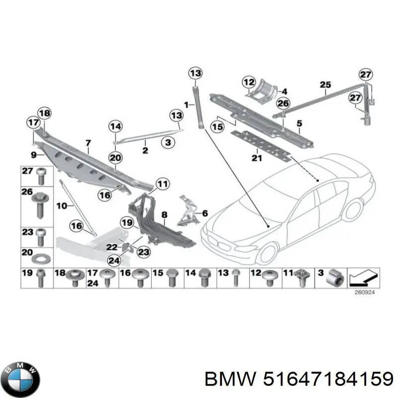 Кронштейн бампера переднього, лівий 51647184159 BMW