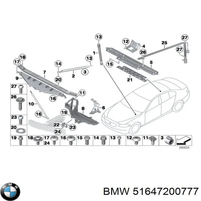 Кронштейн бампера переднього, лівий 51647200777 Market (OEM)