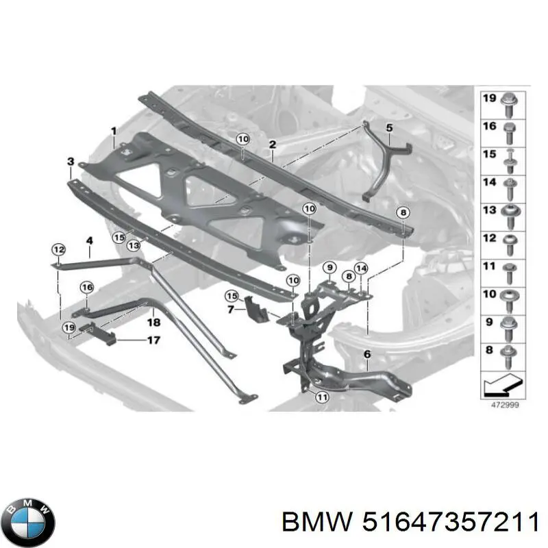 Супорт радіатора нижній/монтажна панель кріплення фар на BMW 6 (G32)