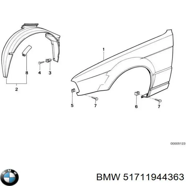 Подкрильник переднього крила, лівий на BMW 5 (E34)