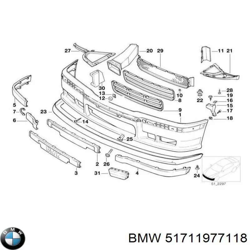 Захист бампера переднього, права на BMW 3 (E36)
