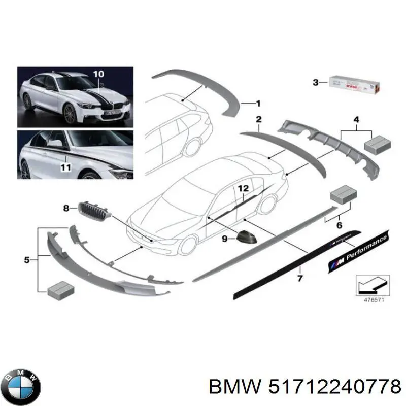 Решітка радіатора права BMW 51712240778 ціна, від 42.48 USD