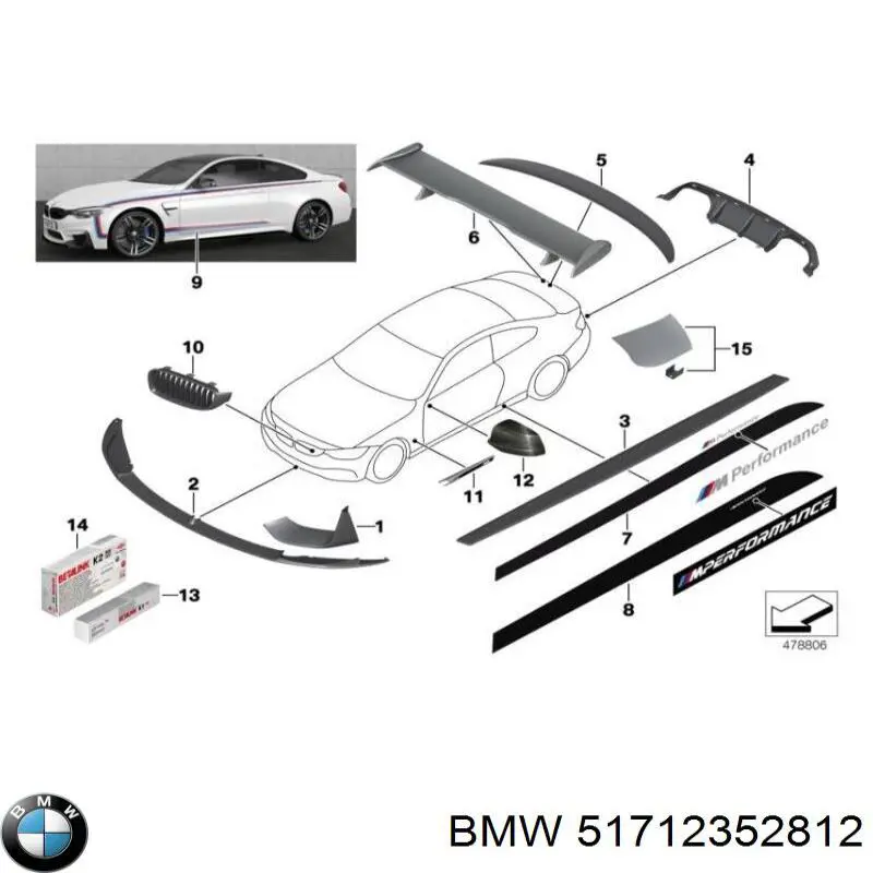 Решітка радіатора права 51712352812 BMW