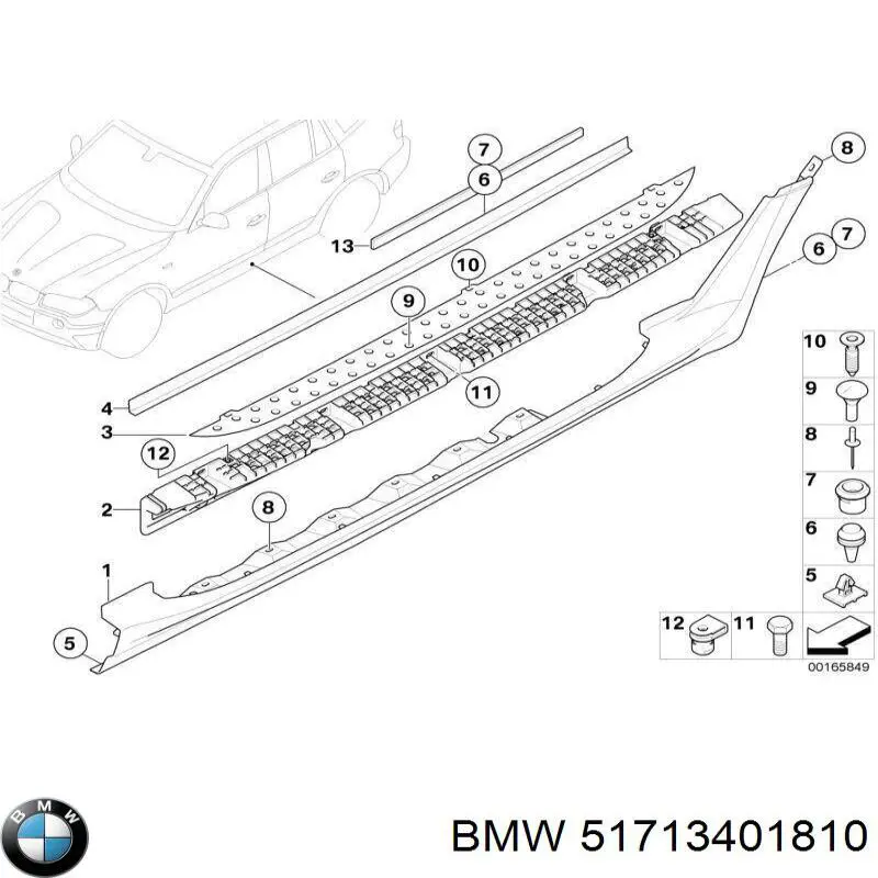 Накладка зовнішня (молдинг) порога, правий на BMW X3 (E83)