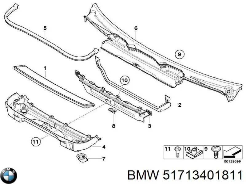 Водостік лобового скла, жабо BMW 51713401811 ціна, від 75.99 USD