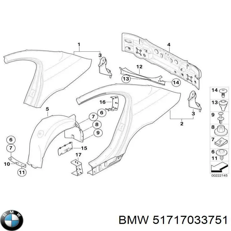 Підкрилок заднього крила, лівий на BMW 5 (E60)