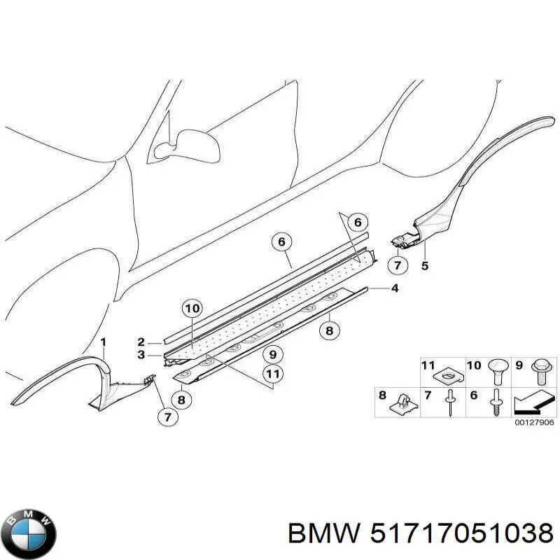 Молдинг передньої арки колеса, правий BMW 51717051038 ціна, від 469.55 USD