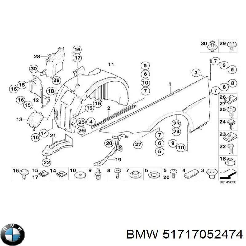 Підкрилок переднього крила, правий передній BMW 51717052474 ціна, від 130.53 USD