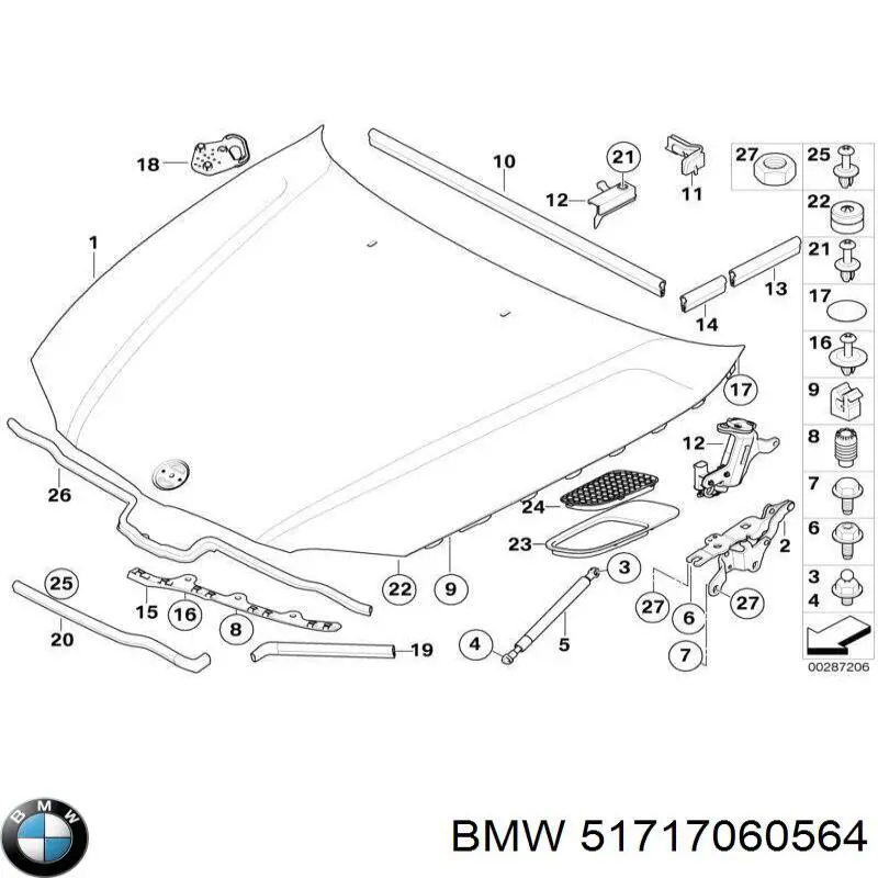 Гумка ущільнювача під капот BMW 51717060564 ціна, від 41.47 USD