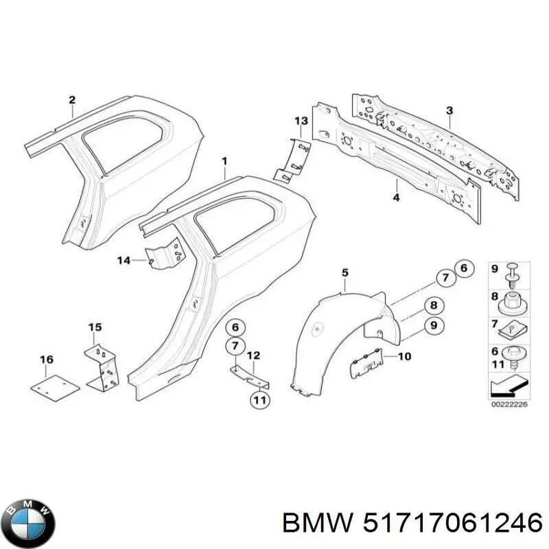 Підкрилок заднього крила, правий BMW 51717061246 ціна, від 21.11 USD