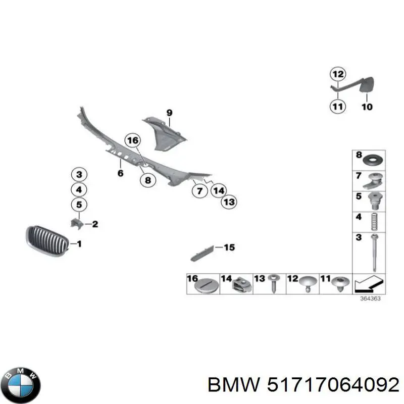 Пістон (кліп) кріплення підкрилки переднього крила 51717064092 BMW