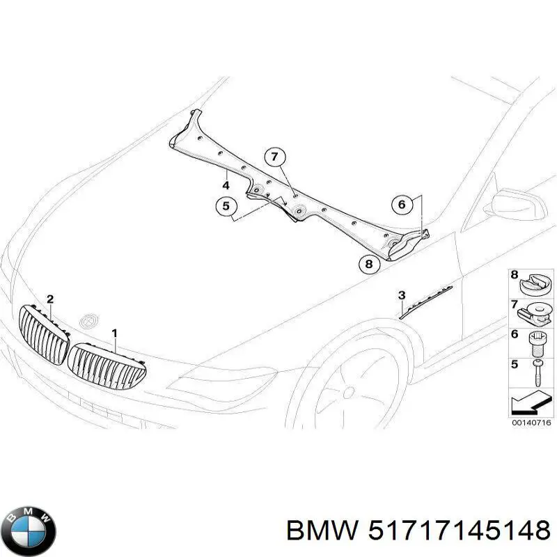 Купити 51717145148 BMW Пістон (кліп) кріплення підкрилки переднього крила