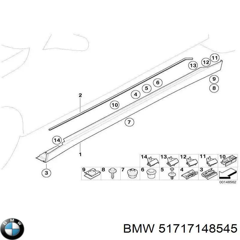 Накладка зовнішня (молдинг) порога, лівий на BMW 7 (E65, E66, E67)