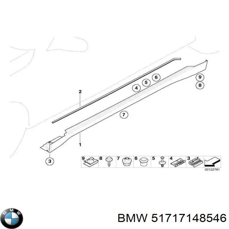 Накладка зовнішня (молдинг) порога, правий на BMW 7 (E65, E66, E67)