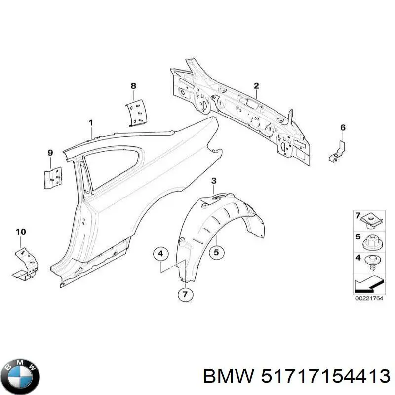 Купити 51717154413 BMW Підкрилок заднього крила, лівий