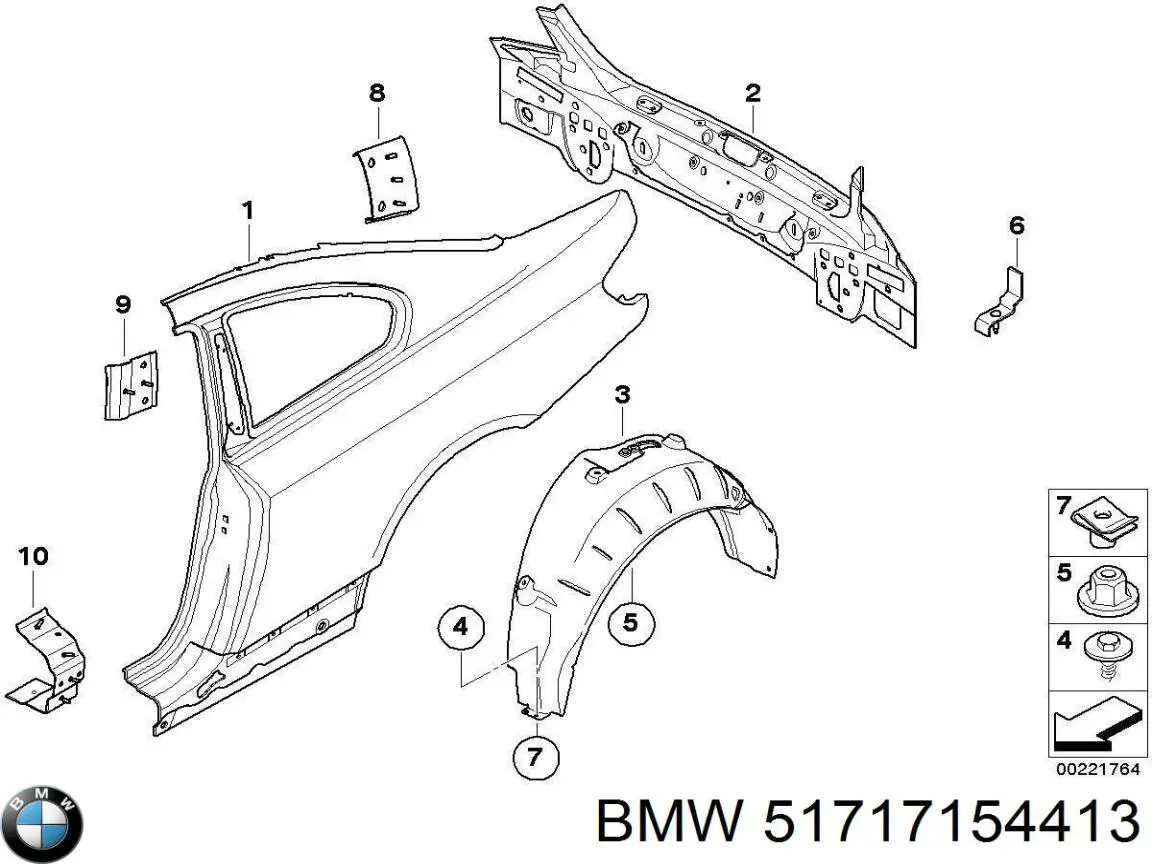 Підкрилок заднього крила, лівий BMW 51717154413 ціна, від 24.27 USD