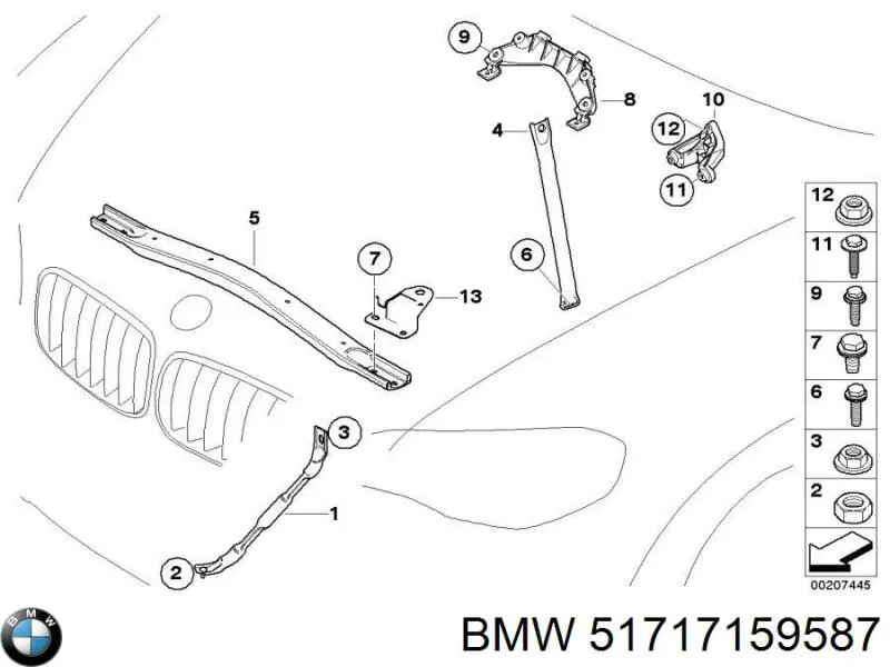 Розпірка передніх стійок підвіски, ліва BMW 51717159587 ціна, від 12.67 USD