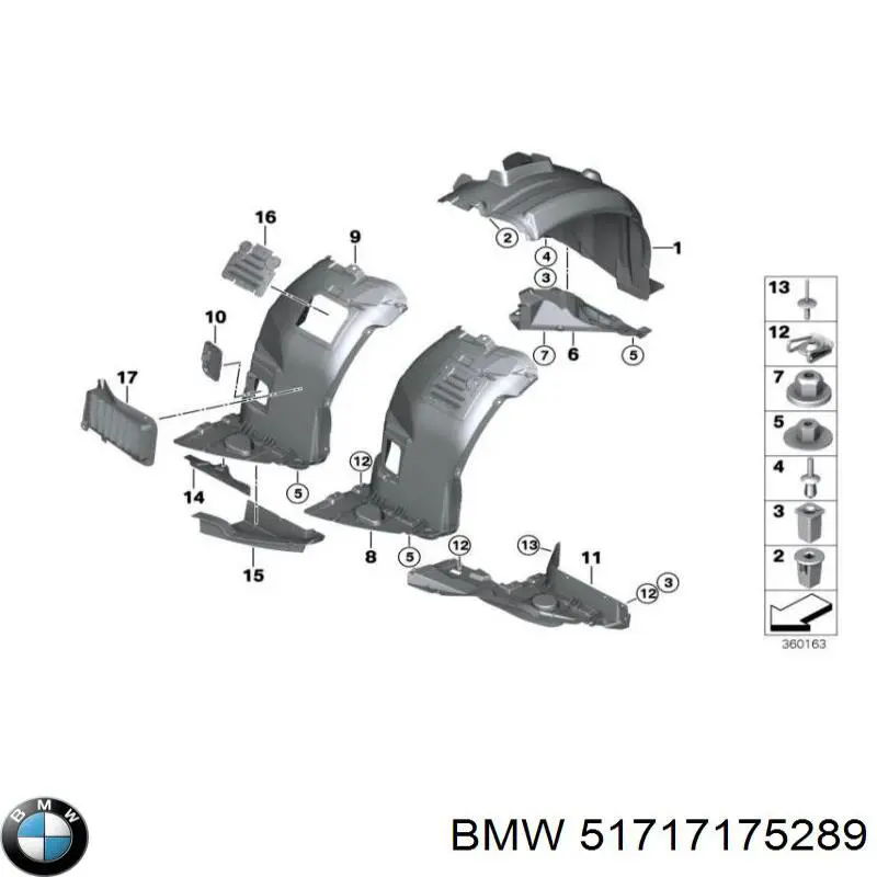 Підкрилок переднього крила, лівий передній BMW 51717175289 ціна, від 55.37 USD