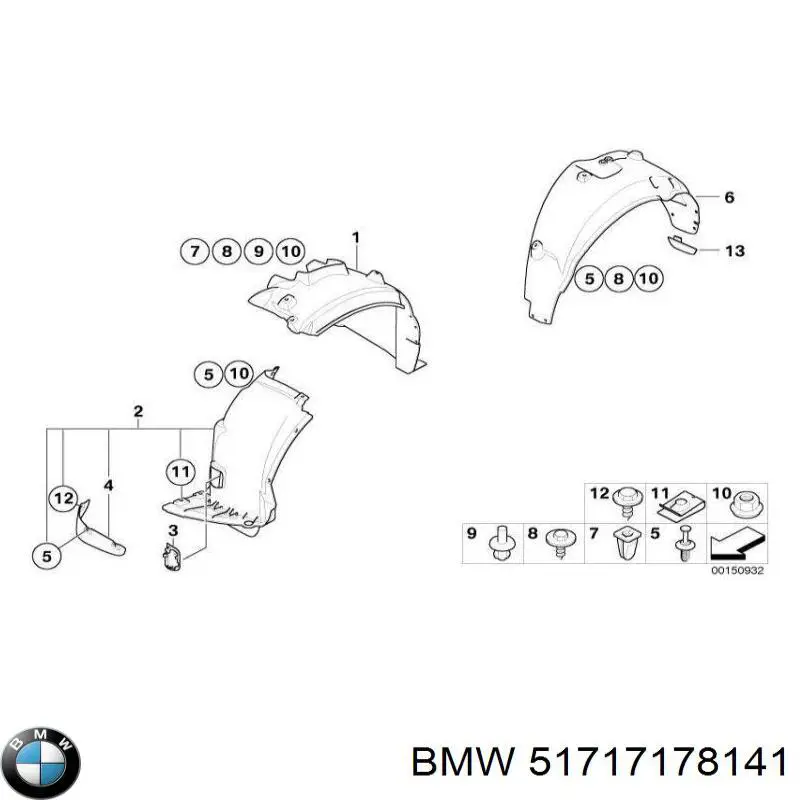 Бризковики передній, лівий BMW 51717178141 ціна, від 23.32 USD