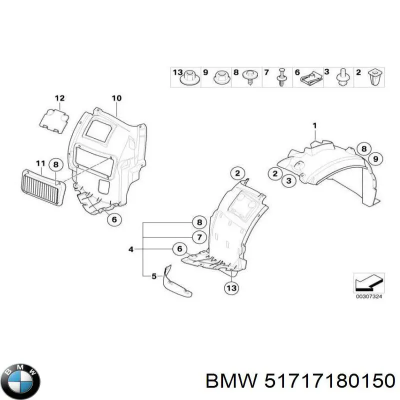 Підкрилок переднього крила, правий передній 51717180150 BMW