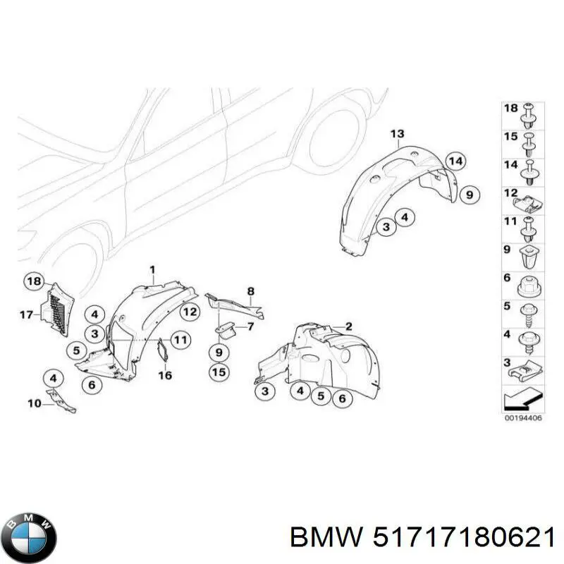 51717180621 BMW підкрилок переднього крила, лівий задній