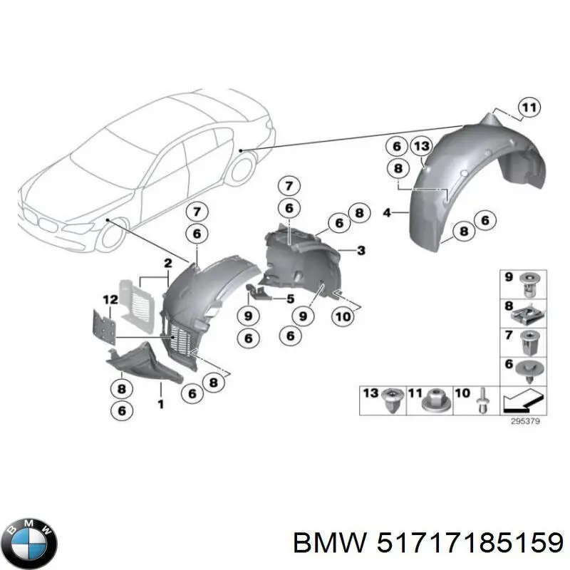 Підкрилок переднього крила, лівий задній на BMW 7 (F01, F02, F03, F04)