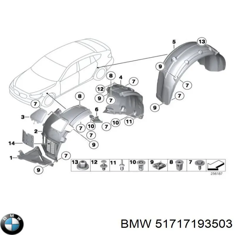Підкрилок заднього крила, лівий BMW 51717193503 ціна, від 26.78 USD