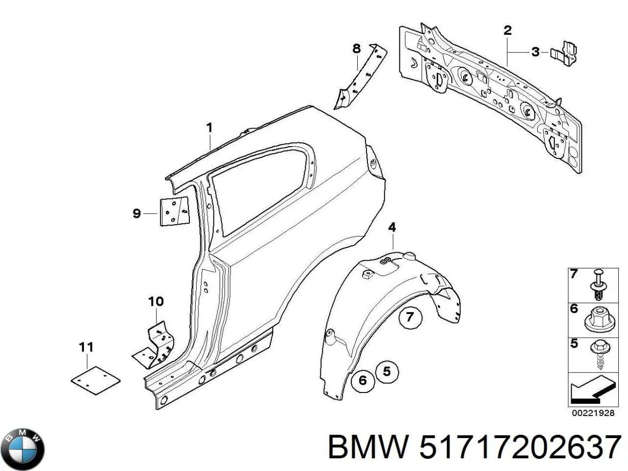 Купити 51717202637 BMW Підкрилок заднього крила, лівий