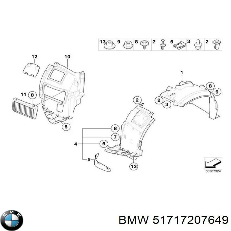 Підкрилок переднього крила, лівий задній BMW 51717207649 ціна, від 13.54 USD