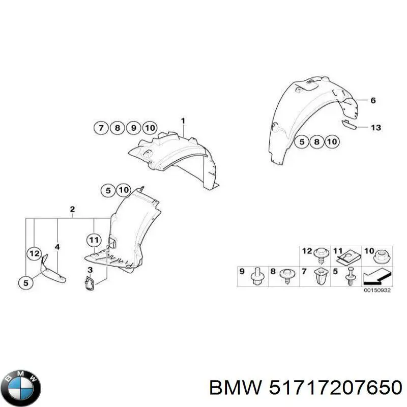 Підкрилок переднього крила, правий задній BMW 51717207650 ціна, від 15.50 USD