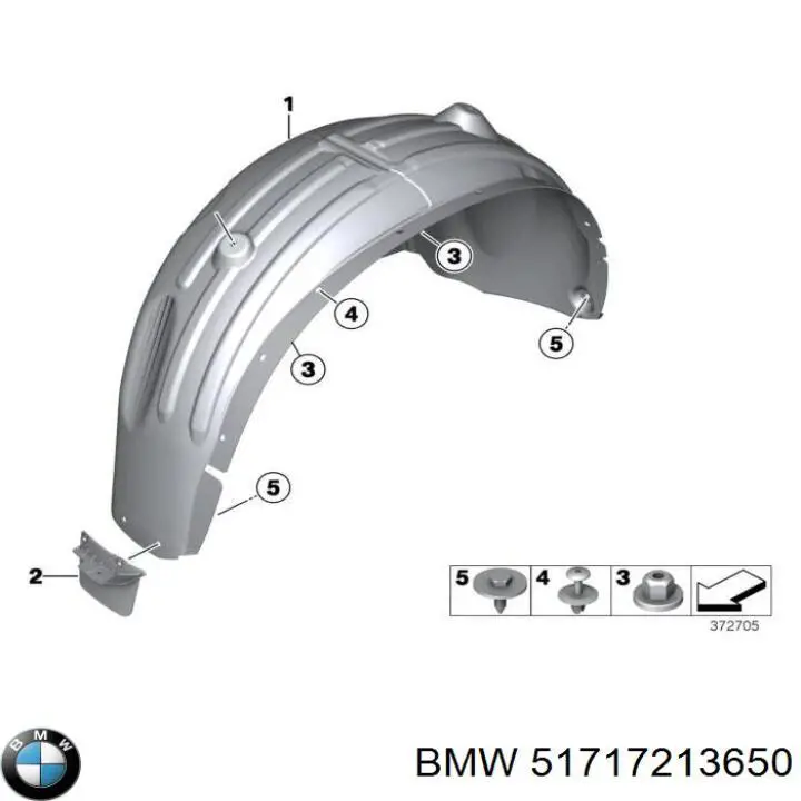 Підкрилок заднього крила, правий BMW 51717213650 ціна, від 19.37 USD