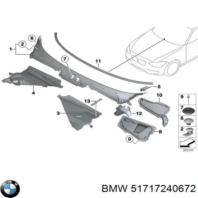 51717240672 BMW Водостік лобового скла, жабо