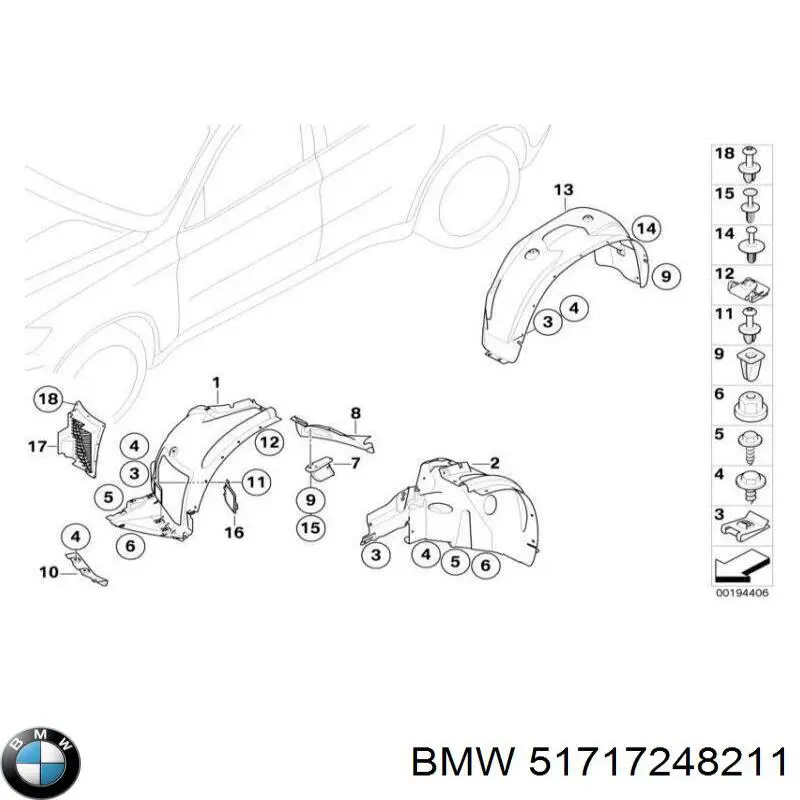 Підкрилок заднього крила, лівий BMW 51717180627 ціна, від 48.58 USD