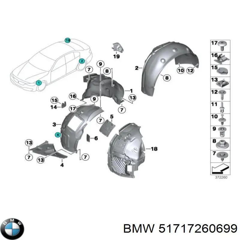 Підкрилок переднього крила, лівий задній 51717260699 BMW