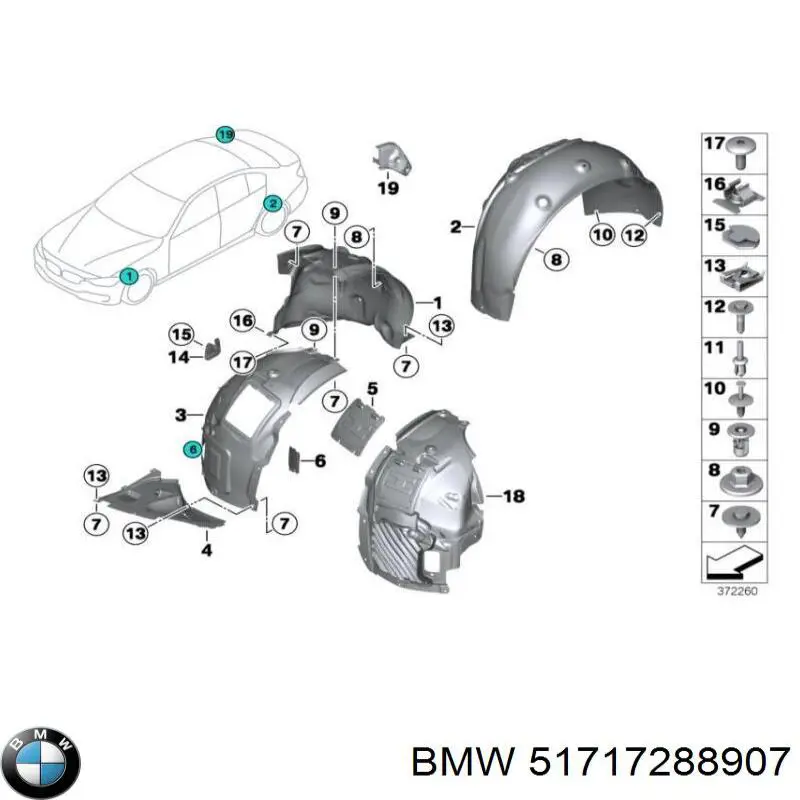 Підкрилок переднього крила, лівий задній 51717288907 BMW