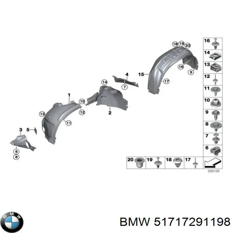 Підкрилок переднього крила, правий задній 51717291198 BMW