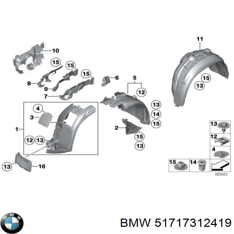 Підкрилок переднього крила, лівий задній BMW 51717312419 ціна, від 24.07 USD