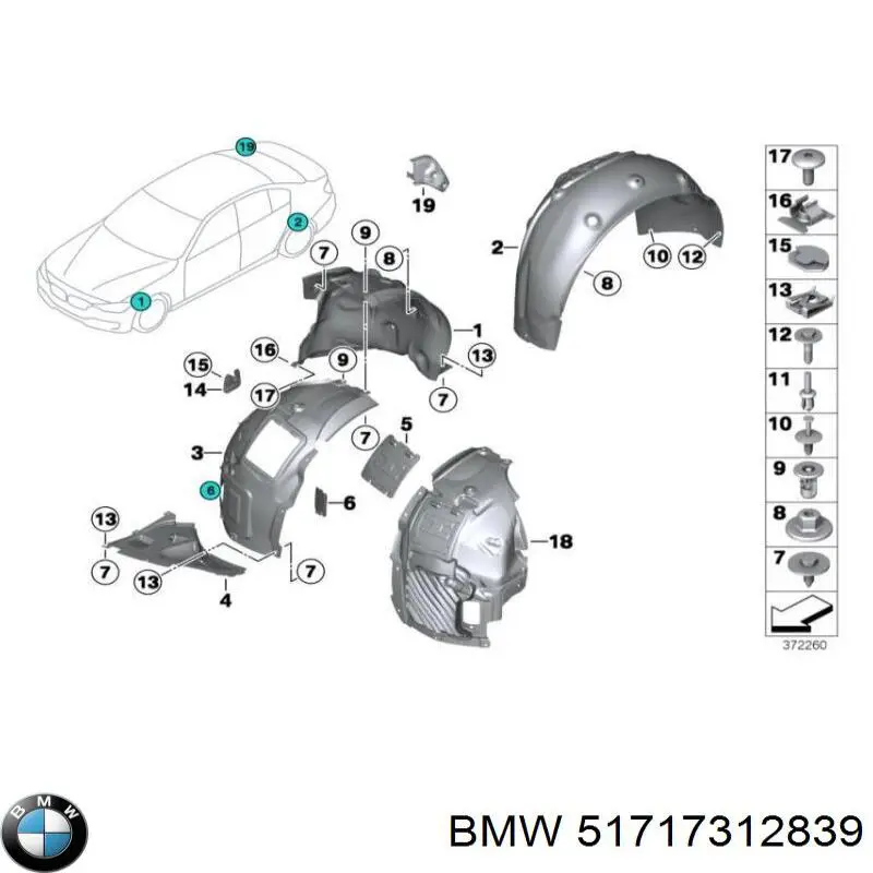51717312839 BMW Підкрилок переднього крила, лівий передній