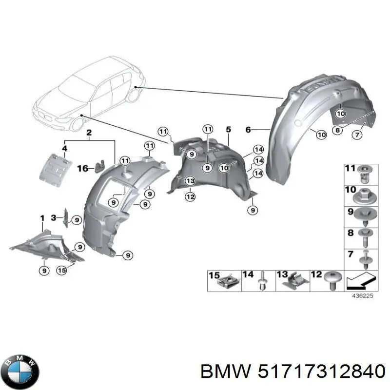 Підкрилок переднього крила, правий передній BMW 51717312840 ціна, від 101.52 USD