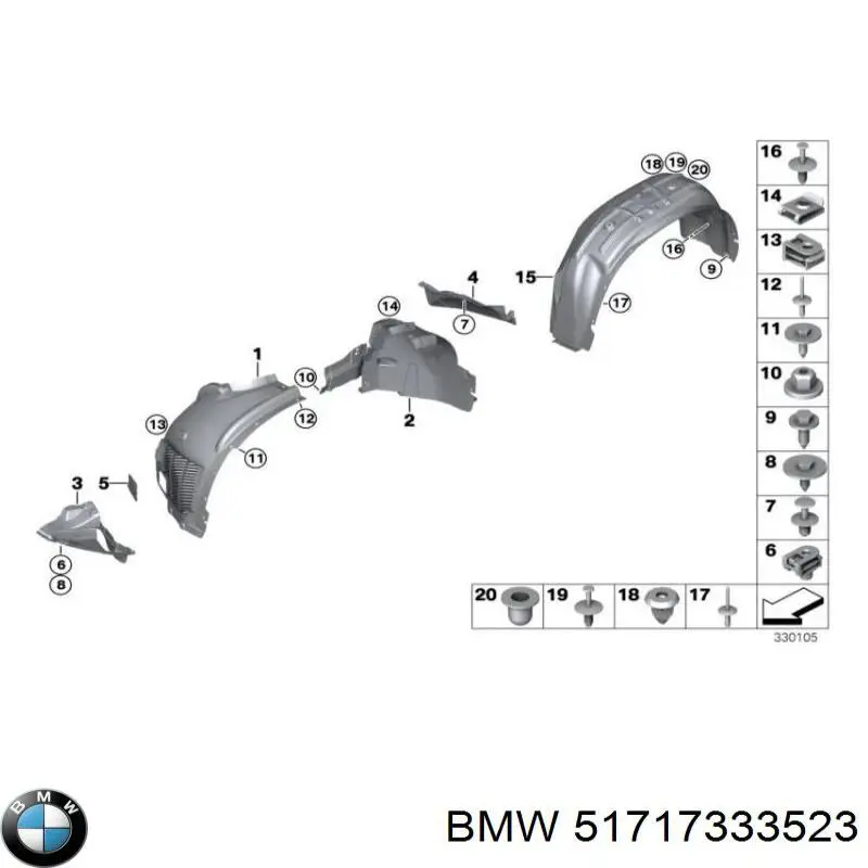 Підкрилок переднього крила, лівий задній 51717333523 BMW