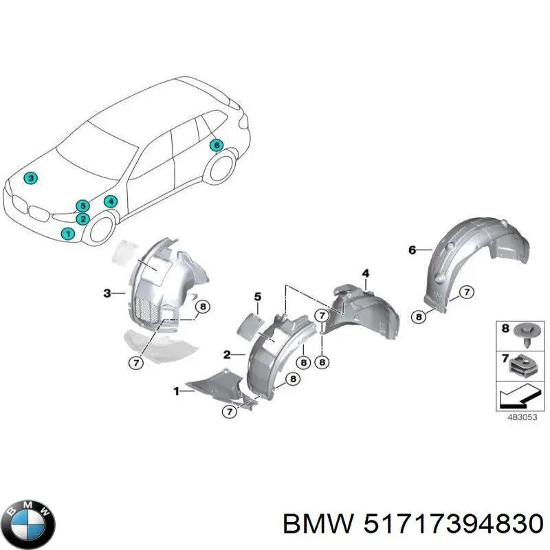 Лючок підкрилка переднього правого BMW 51717394830 ціна, від 32.67 USD