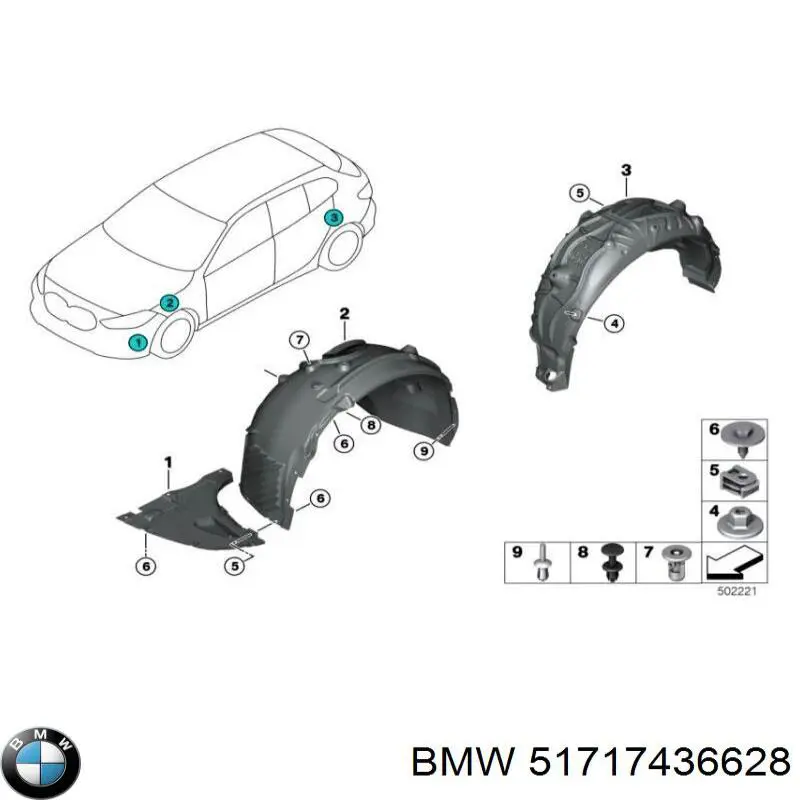 Подкрильнікі переднього крила, правий BMW 51717436628 ціна, від 118.09 USD