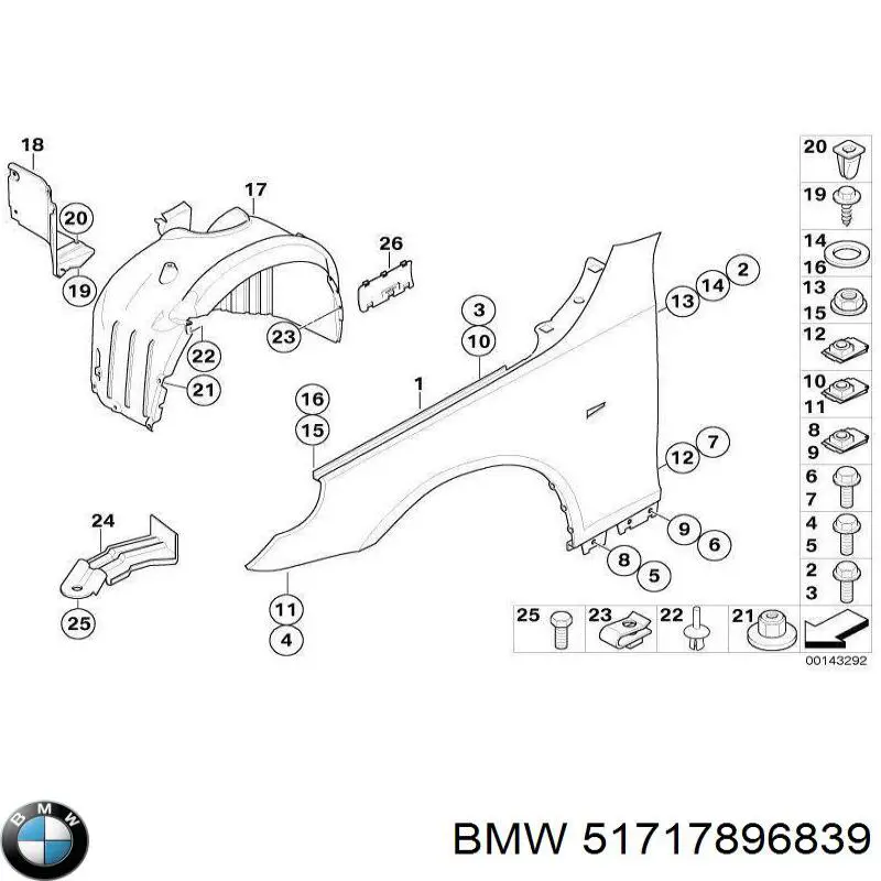 Підкрилок переднього крила, лівий 51717896839 BMW