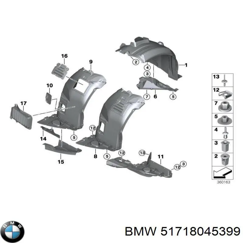 Захист двигуна, лівий BMW 51718045399 ціна, від 44.33 USD