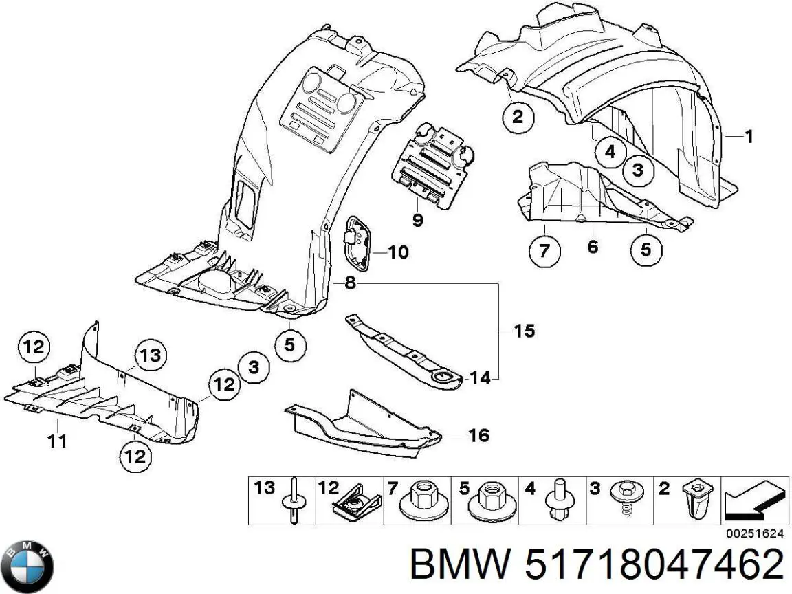 Підкрилок переднього крила, правий передній BMW 51718047462 ціна, від 83.07 USD